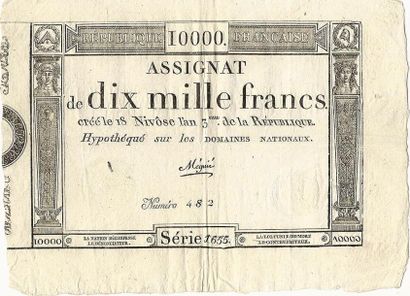 null Assignat de 10000 Francs. 18 Nivose An 3. Série 1655. N°482. Feuille complète....