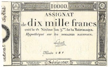null Assignat de 10000 Francs. 18 Nivose An 3. Série 2367. N°481. Rare (R3)! TTB