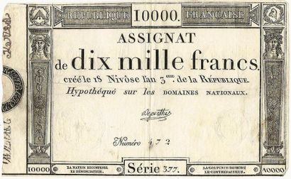 null Assignat de 10000 Francs. 18 Nivose An 3. Série 377. N°472. Rare (R3)! TTB
