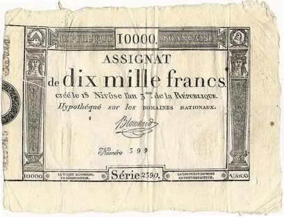 null Assignat de 10000 Francs. 18 Nivose An 3. Série 2390. N°599. Feuille complète....