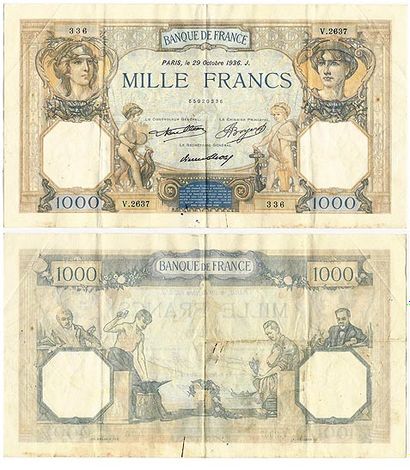 null Billets: 1000 Francs Cérès et Mercure. Type 1927. 29/10/36. Fay.38. B, TB, ...