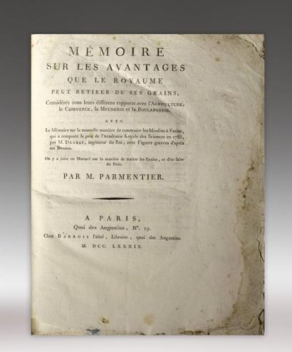 null PARMENTIER (Antoine) - GRAINS - LANGUEDOC : Mémoire sur les avantages que le...