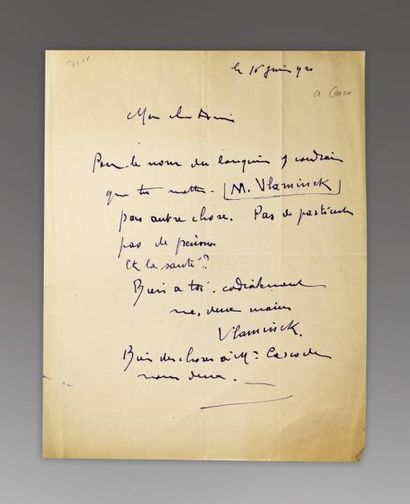 null VLAMINCK (Maurice, de) - CARCO (Francis) : Lettre de Maurice De VLAMINCK à Francis...