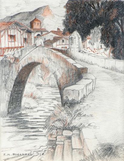 null François Maurice ROGANEAU

(1883-1973) 

Petit pont de pierre au pays basque

Dessin...