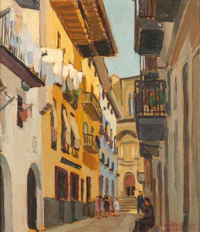 null Jacqueline CANTENAT (Bordeaux) 

Rue animée à Renteria, 1929

Huile sur panneau

35...