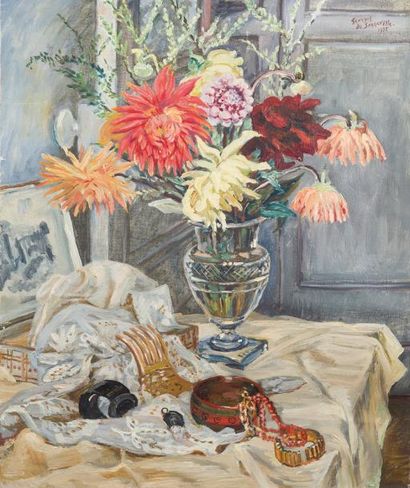 null Georges de SONNEVILLE (1889-1978)
Bouquet de dalhias dans un vase en cristal
Huile...
