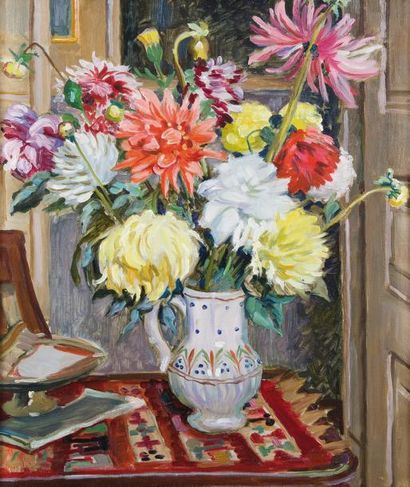 null Georges de SONNEVILLE (1889-1978)
Bouquet aux livres
Huile sur toile, signée...