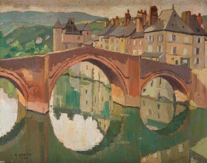 null Albert GREIG (1913-1997) 

Pont fortifié à Espalion (Aveyron)

Huile sur toile,...