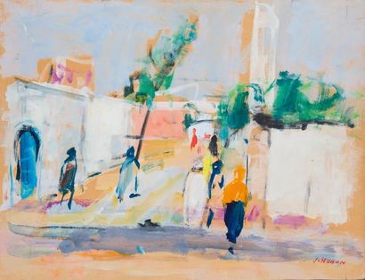 null Jean HUGON (1919-1990) 

Rue à Kenitra, 1974

Gouache sur papier contrecollé...