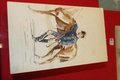 null René PRINCETEAU (1843-1914)

Cavalier pied à terre

Aquarelle

26 x 15 cm 

(double...