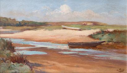 null Marius GUEIT (1877-1956)

Barques au fond du Bassin 

Huile sur carton, signée...
