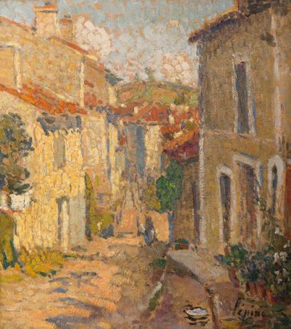 null Joseph LEPINE (1867-1943) 

Rue de village

Huile sur carton, signée en bas...