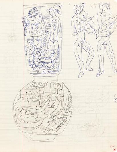 null René BUTHAUD (1886-1986)

Etudes pour vases. 

Encre sur page de cahier, signée...