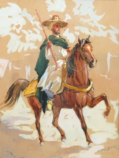 null Matteo BRONDY (1866-1944),

Cavaliers arabes ,

Deux aquarelles, dont une avec...