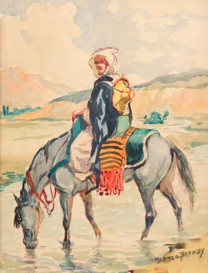 null Matteo BRONDY (1866-1944),

Cavaliers arabes ,

Deux aquarelles, dont une avec...