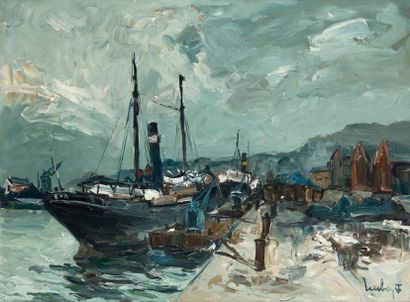 null Fernand HERBO (1905-1995),

Bassin au charbon, Honfleur,

Huile sur toile, signée...