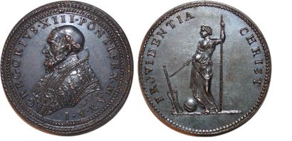 null GREGOIRE XIII (1572-1585) Bronze. 37mm. Par Lorenzo Fragni. Refrappe XVIIe....