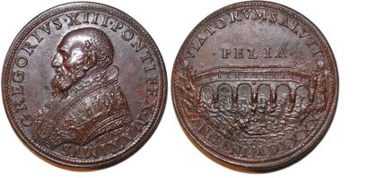 null GREGOIRE XIII (1572-1585) Bronze. 39mm. Par Lorenzo Fragni. 1580. Refrappe fin...