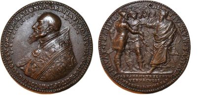 null GREGOIRE XIII (1572-1585) Bronze. 57mm. Par Bernardino Passero. 1582. En souvenir...