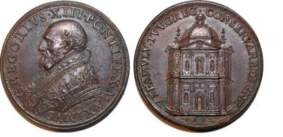 null GREGOIRE XIII (1572-1585) Bronze. 38mm. Par Lorenzo Fragni. 1582. Refrappe par...
