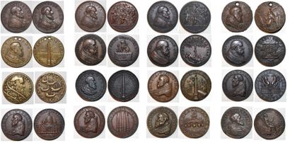 null SIXTE V (1585-1590) Lot de 16 médailles en bronze de Sixte V. De 29 à 44mm....