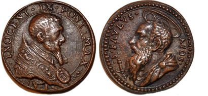 null INNOCENT IX (1591) Bronze. 29mm. Par Niccolo de Bonis. 1591. Buste nimbé de...
