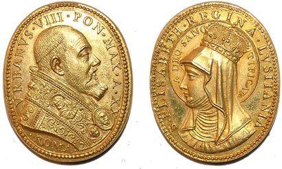 null URBAIN VIII (1623-1644) Bronze doré. 28mm. 1643. Cannonisation de Sainte Elisabeth...