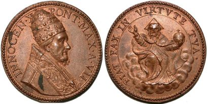 null INNOCENT X (1644-1655) Bronze. 38mm. Par Gaspare Morone. 1651. Refrappe XVIIIe...