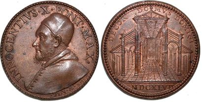null INNOCENT X (1644-1655) Bronze. 37mm. Par gaspare Morone. 1654. Refrappe anachronique...