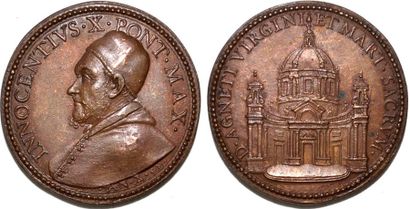null INNOCENT X (1644-1655) Bronze. 39mm. Par Gaspare morone. 1654. Refrappe XVIIIe...