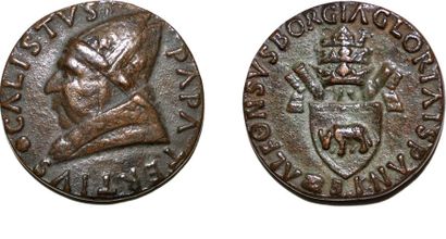 null CALIXTE III (1455-1458) Bronze coulé. 41mm. Election au Pontificat. 1455. Blason...