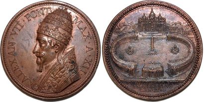 null ALEXANDRE VII (1655-1667) Bronze. 42mm. Par Gaspare Morone. Vue de la place...