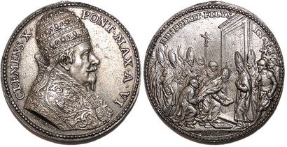 null CLEMENT X (1670-1676) Bronze argenté. 37mm. Par Giovanni Hamerani. 1675. Ouverture...