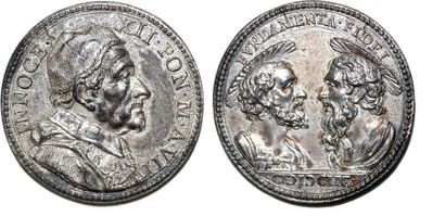 null INNOCENT XII (1691-1700) Bronze argenté. 37mm. Par Giovanni Hamerani. Saint...