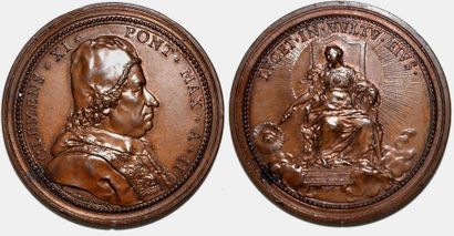 null CLEMENT XI (1700-1721) Bronze. 52mm. Par Ferdinando de Saint Urbain. 1702. Allégorie...