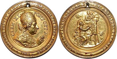 null CLEMENT XI (1700-1721) Bronze doré. 58mm. Par E. et G. Hamerani. 1703. Prix...
