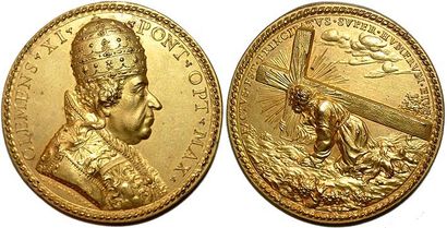 null CLEMENT XI (1700-1721) Bronze doré. 51mm. Par Ermenegildo Hamerani. 1700. Jésus...