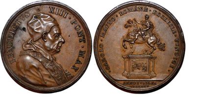 null BENOIT XIII -(1724-1730) Bronze. 49mm. Par Ermenegildo Hamerani. 1725. Statue...