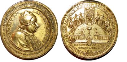 null BENOIT XIV (1740-1758) Bronze doré. 46mm. Par Ottone Hamerani. 1749. Emise pour...