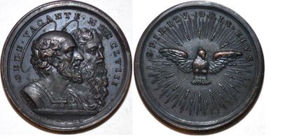 null SEDE VACANTE Bronze. 31mm. Par Hamerani. 1758. Bustes accolés de St Pierre et...