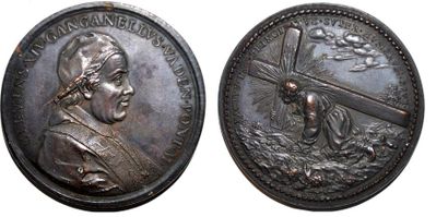 null CLEMENT XIV (1769-1774) Bronze. 53mm. Par Filippo Cropanense. 1769. Dévotion...