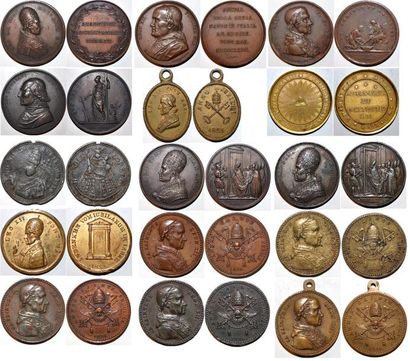 null LEON XII (1823-1829) Ensemble de 16 médailles de Leon XII. De 24 à 54mm. 11...