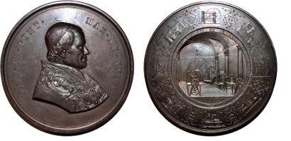 null PIE IX (1846-1878) Bronze. 82mm. Par Filippo Speranza. 1869. Hotel de la Monnaie...