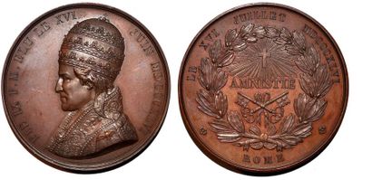 null PIE IX (1846-1878) Bronze. 53mm. Par Alfred Borrel. 1847. Souvenir du décret...