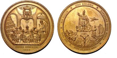 null PIE IX (1846-1878) Bronze doré. 50mm. Graveur anonyme. 1869. Concile Bénédiction...