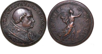 null JULES II (1503-1513) Bronze. 35mm.Refrappe de Hamerani du XVIIIe s. d'après...