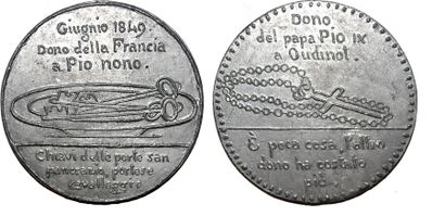 null PIE IX (1846-1878) Etain. 63mm. Médaille satirique. 1849. "Don de la France...
