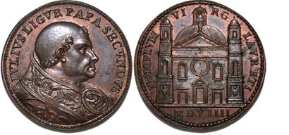 null JULES II (1503-1513)Bronze. 35mm. Par Gian Cristoforo Romano. Refrappe de Hamerani....