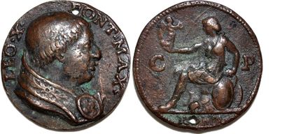 null LEON X (1513-1521) Bronze. 33mm. Anonyme. 1513. Commémoration de l'attribution...