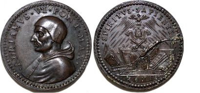 null ADRIEN VI (1522-1523)Bronze. 34mm.Refrappe de Mazio. XIXe s.Même revers que...
